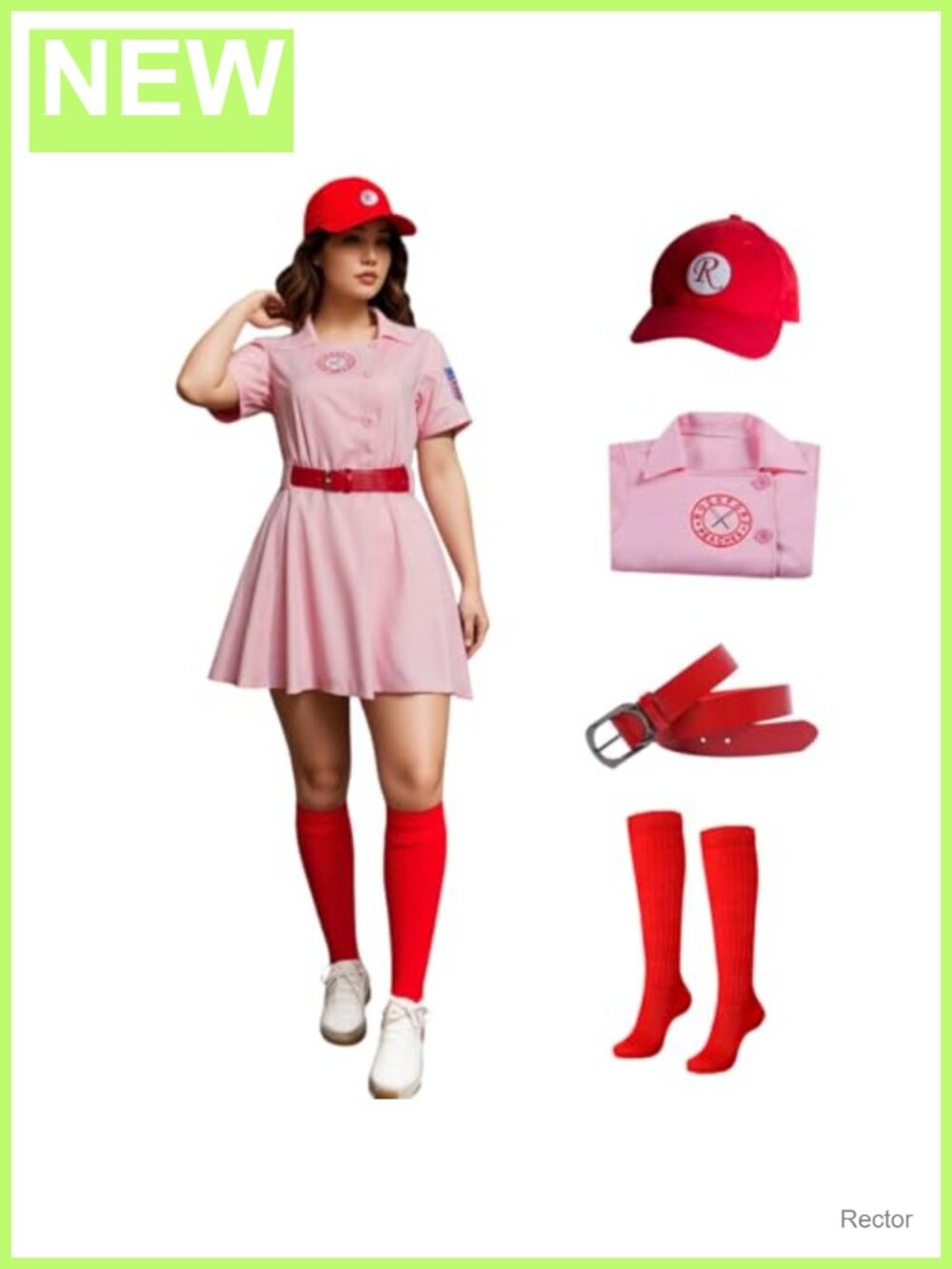 Womens Baseball League Dottie Costume Jersey Dress Uniform Set